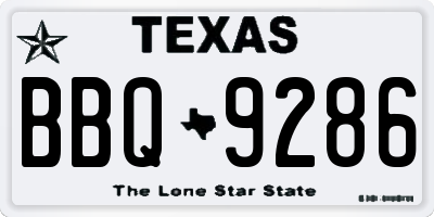 TX license plate BBQ9286