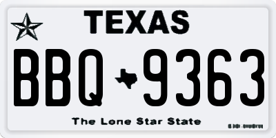 TX license plate BBQ9363