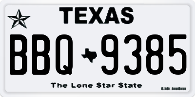TX license plate BBQ9385