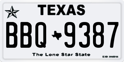 TX license plate BBQ9387