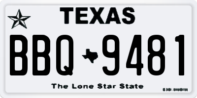 TX license plate BBQ9481