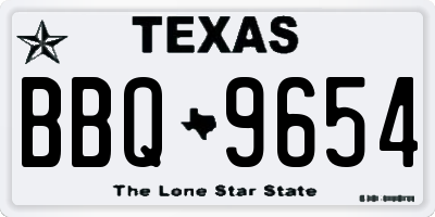 TX license plate BBQ9654