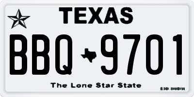 TX license plate BBQ9701