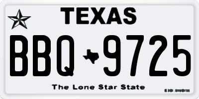 TX license plate BBQ9725