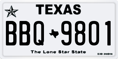 TX license plate BBQ9801