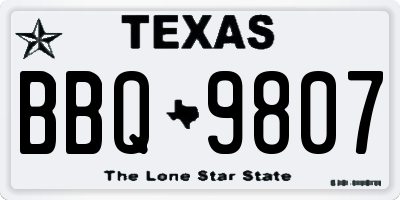 TX license plate BBQ9807
