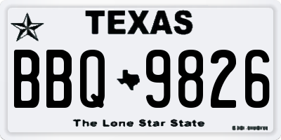 TX license plate BBQ9826