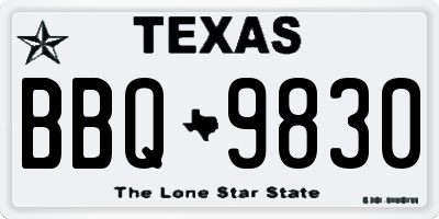 TX license plate BBQ9830