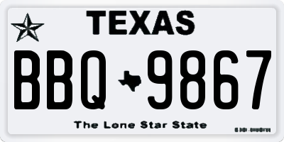 TX license plate BBQ9867