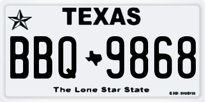 TX license plate BBQ9868