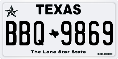 TX license plate BBQ9869