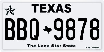 TX license plate BBQ9878