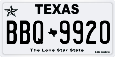 TX license plate BBQ9920