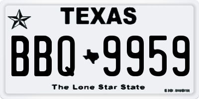 TX license plate BBQ9959