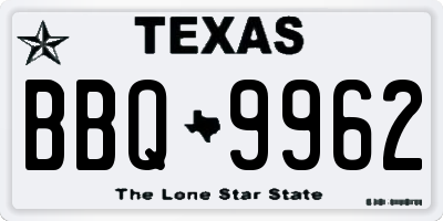 TX license plate BBQ9962