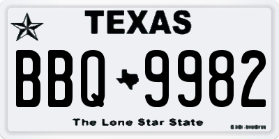 TX license plate BBQ9982