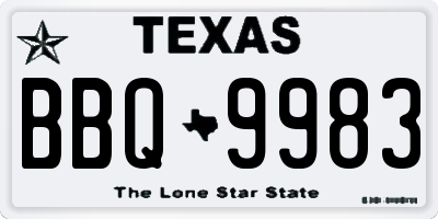 TX license plate BBQ9983