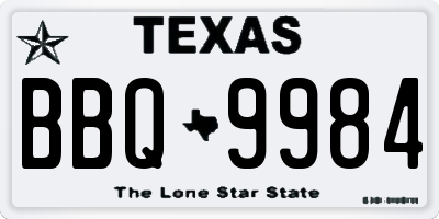 TX license plate BBQ9984