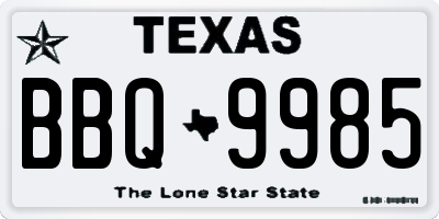 TX license plate BBQ9985