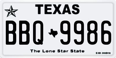 TX license plate BBQ9986