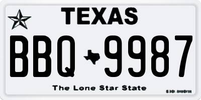TX license plate BBQ9987
