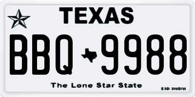 TX license plate BBQ9988