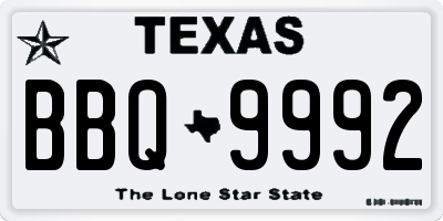 TX license plate BBQ9992