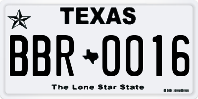 TX license plate BBR0016