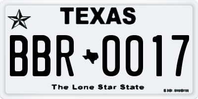 TX license plate BBR0017