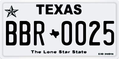 TX license plate BBR0025