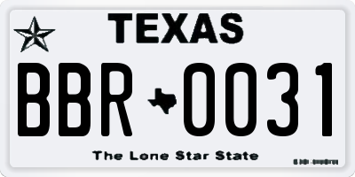TX license plate BBR0031