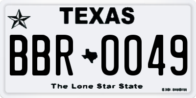 TX license plate BBR0049