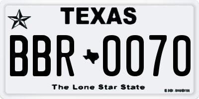 TX license plate BBR0070