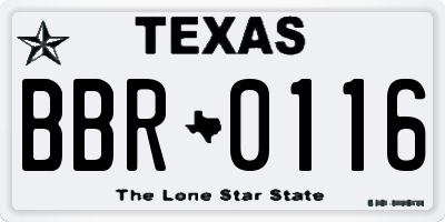 TX license plate BBR0116