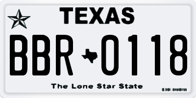 TX license plate BBR0118