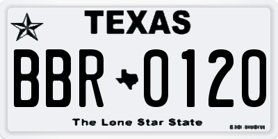 TX license plate BBR0120