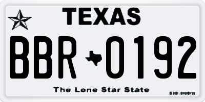 TX license plate BBR0192