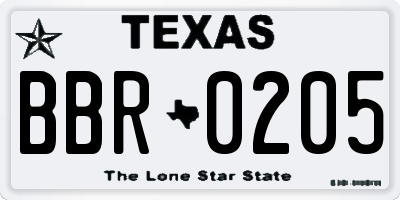 TX license plate BBR0205