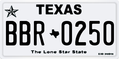 TX license plate BBR0250