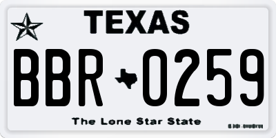 TX license plate BBR0259