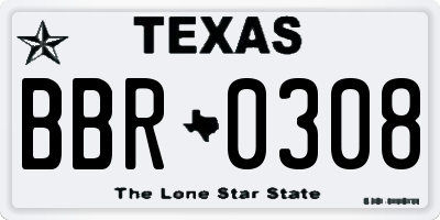 TX license plate BBR0308
