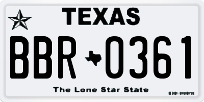 TX license plate BBR0361