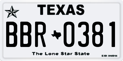 TX license plate BBR0381