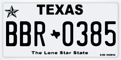 TX license plate BBR0385