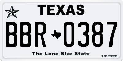 TX license plate BBR0387