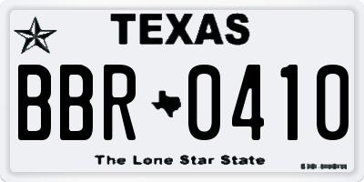 TX license plate BBR0410
