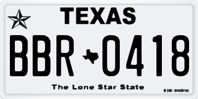 TX license plate BBR0418
