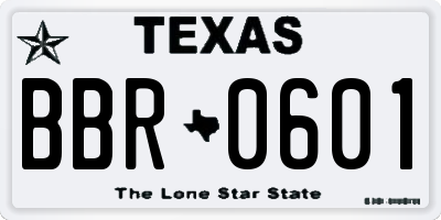 TX license plate BBR0601