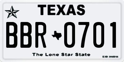 TX license plate BBR0701