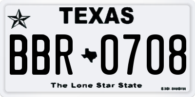 TX license plate BBR0708